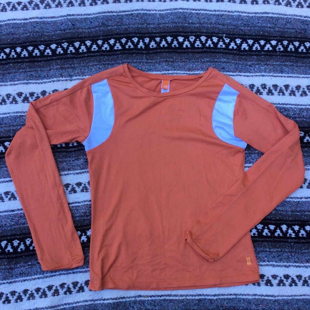 Lucy Long Sleeve Workout Shirt Orange & White S